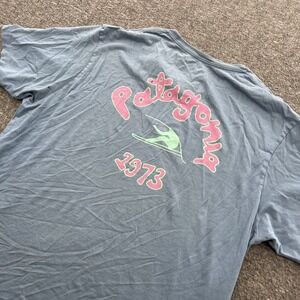 Patagonia Vision Mission Organic Tee Shirt Mens M Blue Outdoor Hiking *FLAWS